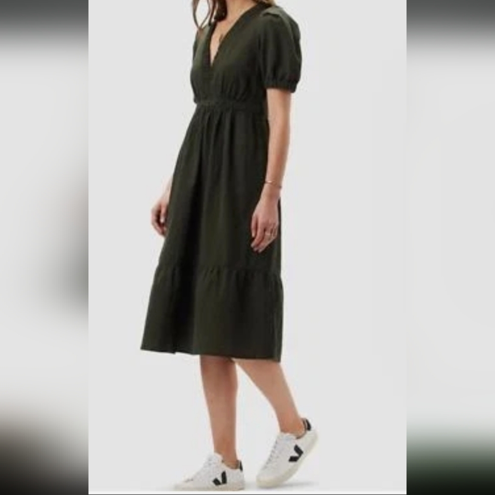 Amour Vert Green Tiered Midi Skirt Casual A-Line